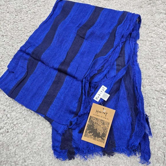 Habitat Clothes To Live In Royal Blue Striped Linen Modal Scarf Coastal Resort - Picture 1 of 7